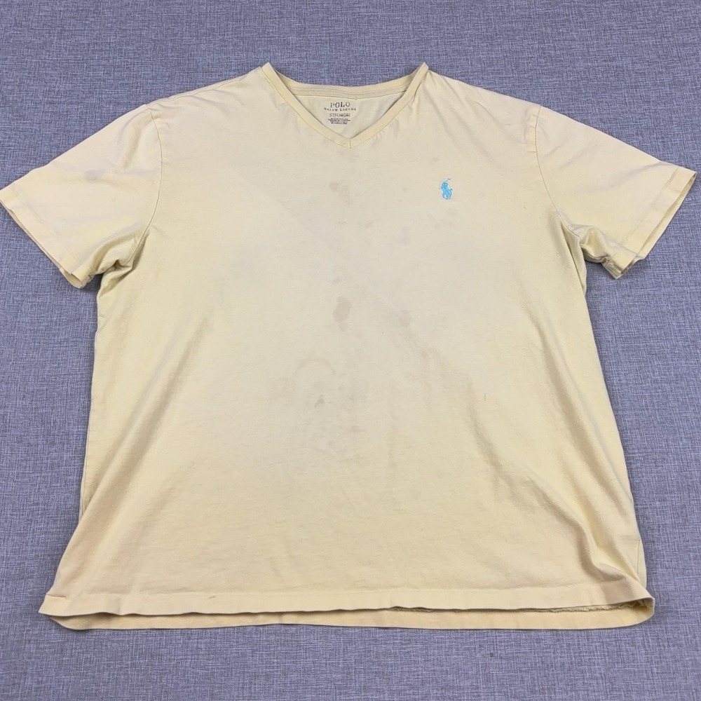 Polo Ralph Lauren Shirt Mens L Yellow V Neck Tagless Logo Cotton Jersey Tee